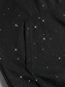 Sudadera con capucha extragrande de alta calidad con gráfico de rayo de diamantes de imitación negros, forro polar grueso, estilo casual urbano para hombre - Product Image 5