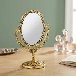Vintage Gold Oval Tabletop <b>Vanity</b> <b>Mirror</b> Decorative <b>Makeup</b> Dressing <b>Mirror</b> with Ornate Metal Frame for Bedroom Decor - Product Image 5