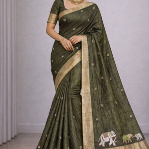 Sari Tradicional de Viscosa con Tejido Imperial Elephant para Usar en Fiestas de Invierno - Product Image 1