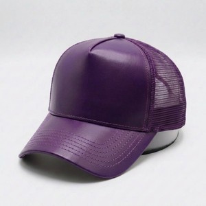 New Style Purple Leather Look Mesh Trucker Cap Adjustable Curved Brim 6-Panel <b>Hat</b> Unisex Casual Spring <b>Summer</b> Fashion - Product Image 4