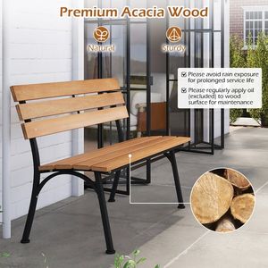 Panca da esterno in legno di acacia da 47 pollici con struttura in metallo e seduta a doghe, mobili da giardino - Product Image 6