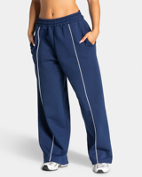 Conjunto de Sudadera con Capucha y Pantalones Oversize de Algodón 100% sin Pelusa para Mujer, Azul Marino con Lavado Ácido, Estilo Urbano, Ajuste Holgado con Ribete Blanco