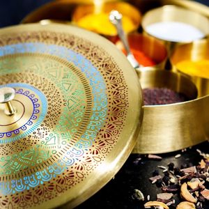 Decorative Indian Brass Condiment <b>Box</b> with <b>Removable</b> Spice Containers Handmade Kitchen Organizer Export Quality Bulk Supply - Product Image 4