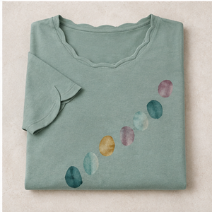 Camiseta de Mujer con Cuello Redondo, Diseño de Mosaico de Nubes Azul Cerúleo, Algodón y Lyocell, WTS-0038 - Product Image 5