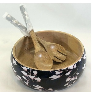 Dining Table Decorative <b>Sticker</b> Enamel Printed Wooden Serving Bowl Best Selling Classic Design Acacia Wooden Bowl - Product Image 3