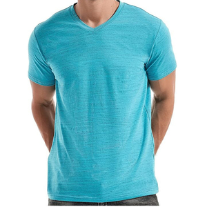 เสื้อยืดแขนสั้นสีทึบสำหรับผู้ชาย ทรงปกติ คอกลม ผ้าฝ้ายเจอร์ซีย์ลำลอง สีฟ้า - Product Image 5