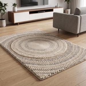 Tapis élégant en laine crème tissé à la main, couleur unie, antidérapant, à poils moyens, pour salon moderne, chambre, entrée, usage domestique et commercial - Product Image 5