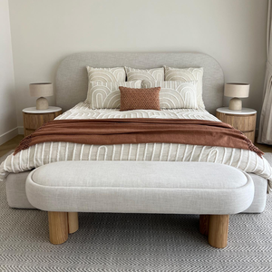 Convertible Minimalist Upholstered <b>Bench</b> with Oak <b>Legs</b> and Fabric Seat Modern Design for Bedroom Use MT Furniture IDCGB-11 - Product Image 1