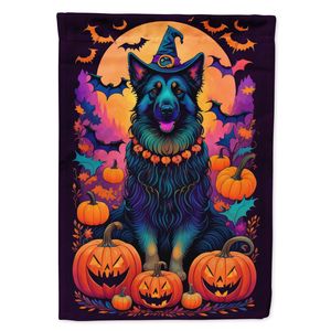 Belgian shepdog witchy ธงสวนฮาโลวีนกล่องจดหมายหลากสีตกแต่งลานแบนเนอร์สำหรับลานระเบียงงานศิลปะเตียงดอกไม้ขนาด - Product Image 1