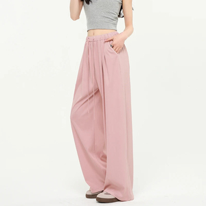 Pantalones Anchos de Cintura Alta para Mujer, Color Sólido, con Cordón, Corte Holgado, Largos, Casuales de Verano, Transpirables, de Secado Rápido, 100% Poliéster - Product Image 5