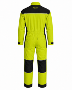 Lime Yellow Black Ripstop Hi Visibility <b>Waterproof</b> Anti-Bacterial Work Coverall Heavy Duty Industrial Reinforced Knee Panels - Product Image 5