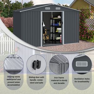 8 X 10 FT <b>Large</b> Metal Outdoor Storage Shed Heavy Duty 10 Year Warranty Tool Sheds <b>Sliding</b> Doors Air Vent for Backyard Storage - Product Image 4
