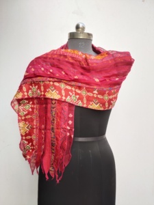 Ethnic Geometric Printed <b>Red</b> <b>Silk</b> Scarf Square Shape Multi-Functional Fashion for Women All Seasons - Product Image 4