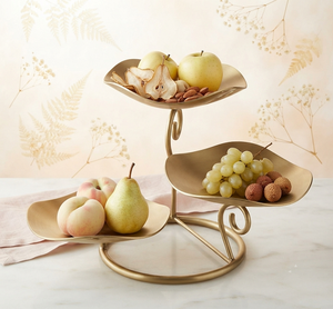 Golden Three Tier Fruit <b>Basket</b> Metal Stand Elegant Kitchen Storage <b>Display</b> For Fresh Fruits And Snacks - Product Image 1