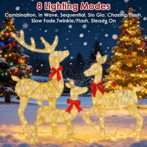 Luci LED Natalizie a 3 Pezzi, Design 2D Famiglia di Renne, 8 Modalità, in Ferro Antiruggine per Decorazioni Interne ed Esterne - Product Image 2