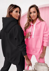New Women Girls Two Piece Set Casual Fleece Tracksuit Oversize Hooded Long Sleeve Hoodies Suit Winter Solid Sport Pants Set - Product Image 2