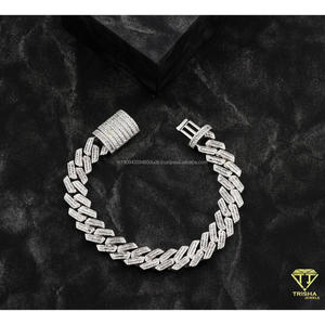 Designer Moissanite Diamond Cuban <b>Bracelet</b> Made in 925 <b>Sterling</b> <b>Silver</b> Featuring Baguette Iced Links and Premium Hip Hop Jewelry - Product Image 1