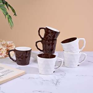 <b>Set</b> of <b>6</b> Burnished Brown Ceramic Cups with Faceted Pattern - Product Image 6
