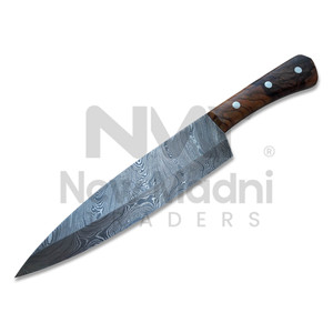 Couteau de cuisine en acier Damas, lame à pointe tombante, manche en bois, couteau de chef fait main, couteaux OEM personnalisés - Product Image 1