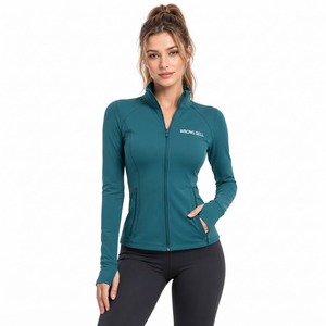 Veste de sport pour femme avec logo imprimé, passe-pouce, coupe ajustée, respirante, doublure polyester-coton, haut d'entraînement de gym pour l'automne - Product Image 3