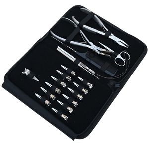 Kit professionnel d'outils pour extensions capillaires argentées avec pince à micro-anneaux, crochet de tirage, peigne, pinces et accessoires de coiffure - Product Image 1