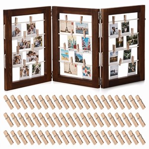 Cadre photo double en bois de manguier avec pinces à linge - Vente en gros artisanale - Product Image 3
