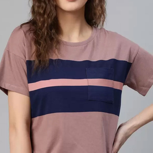 เสื้อยืดผู้หญิงสีพื้น คอกลม แขนสั้น ทรงหลวม ผ้าถักนิตติ้ง คอตตอน สตรีทแวร์ แต่งลาย แอพพลิเคชั่น เสื้อลำลอง ระบายอากาศได้ดี ใส่ได้ทุกฤดู - Product Image 5