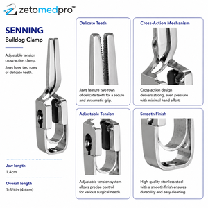 Pinza SENNING Bulldog de tensión ajustable, acción cruzada, mandíbula de dientes delicados de doble fila, 1.4 cm (1-3/4 pulgadas) de longitud total, 4.4 cm, ZETOMEDPRO - Product Image 3
