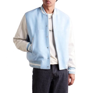 Men's <b>Retro</b> Style Wool Varsity <b>Jacket</b> With <b>Leather</b> Sleeves Patchwork Design Comfortable Fit For Winter Casual Outings - Product Image 3