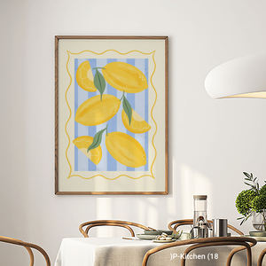 Arte Moderno para Pared de Cocina, Limones Abstractos en Fondo Rosa Pastel, Arte de Frutas en Acuarela sobre Lienzo, Decoración Vibrante para Comedor - Product Image 2