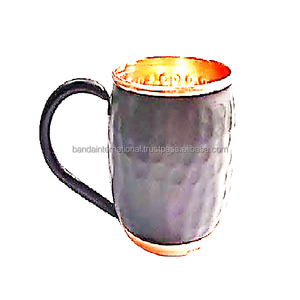 Taza de cobre puro martillada con asa, acabado negro y pulido, para beber y uso en la cocina, taza de cobre a prueba de fugas - Product Image 1