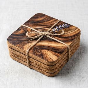 Mid Century Teak Wood Grain <b>Coaster</b>: Modern Organic Table Decor, Square Cork Back <b>Drink</b> <b>Coaster</b> for Home Office - Product Image 5