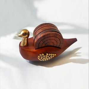 Duck Shaped Wooden Coaster Set With Holder Metal Inlaid <b>Animal</b> Drink Mats <b>Coffee</b> Cup Pads Novelty <b>Table</b> Decorative & kitchenware - Product Image 5