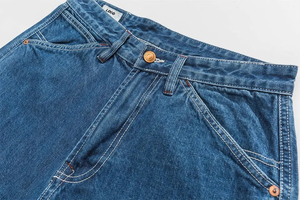 Jean en denim délavé personnalisé style vintage streetwear hip-hop tendance, coupe droite ample et décontractée 100 % coton pour homme - Product Image 4