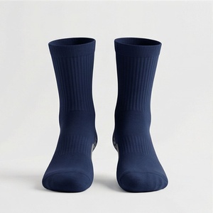 Crew <b>Socks</b> Solid Navy Blue 100% Cotton Breathable Knitted Regular Style Adult Daily Casual Spring Wear - Product Image 1