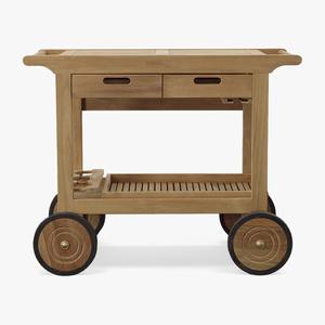 Chariot de service en teck massif avec tiroirs et roulettes, chariot de bar de luxe pour hôtel, chariot à boissons et d'accueil pour terrasse extérieure - Product Image 2
