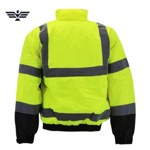Custom Men's Polyester <b>Hi</b> <b>Vis</b> Reflective Bomber Safety <b>Jacket</b> | <b>Waterproof</b> High Visibility Work <b>Jacket</b> | ANSI Industrial Safety - Product Image 3