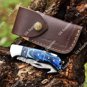 Couteau de chasse DIY d'extérieur, lame en acier Damas, pointe tombante, verrouillage arrière, manche en bois Pakka, couteau de survie tactique pliant, OEM ODM - Product Image 2