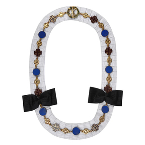 Collier maçonnique bleu personnalisé avec perles en forme de croix dorée et nœuds noirs, badge circulaire en émail, style luxueux, broche décorative en métal - Product Image 5