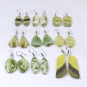 Pendientes de Jaspe Verde Natural al por Mayor, Hechos a Mano, con Piedras Preciosas, Chapados en Plata de Ley 925, Joyería de Moda al por Mayor, Estilo Boho - Product Image 1
