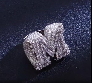 Iced Out Letter M <b>Cocktail</b> <b>Ring</b> 24K <b>Gold</b> Plated Cubic Zirconia Micro Pave Unisex Glam Party Jewelry Available for Export Price - Product Image 4