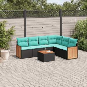 Divano da 7 pezzi in Poly Rattan nero con cuscini eleganti mobili da esterno - Product Image 1
