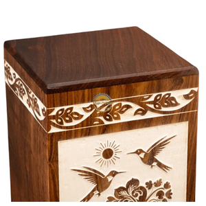 life tree urn birds wave & Natural Wood Cremation Urn Handmade Blue Wave Funeral Ashes <b>Box</b> by AYAANS - Product Image 4