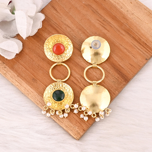 Elegant Gold Plated <b>Red</b> Onyx & Emerald Hydro & Pearl Gemstone <b>Earring</b> Handmade Fashion Jewelry for Women Gift - Product Image 5