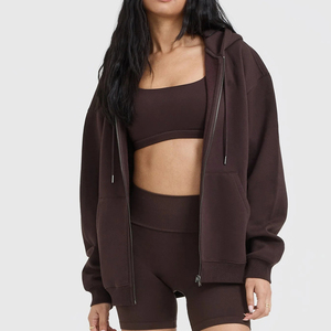 Vente en gros Sweat à capuche zippé personnalisé coupe ample pour femme, en molleton brossé 320 g/m², épaules tombantes, épais, pour le sport - Product Image 3