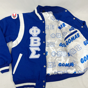 Veste universitaire brodée pour hommes de la fraternité Phi Beta Sigma |   Veste de fraternité en laine brodée avec manches en cuir - Product Image 1