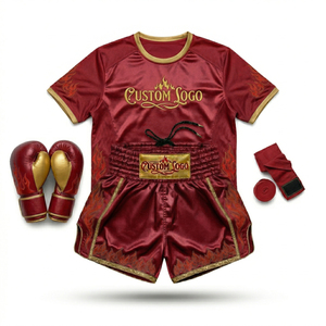 Ensemble d'uniformes de boxe personnalisés avec logo, broderie or blanc, motif flamme, unisexe, pour adultes, kit de vêtements d'arts martiaux - Product Image 5