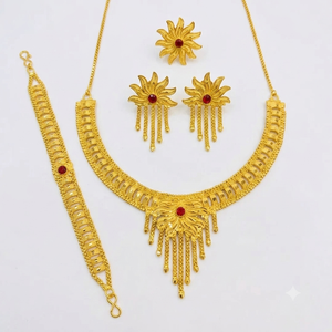 Nuevo Diseño Africano, Juego de Joyería de Latón Chapado en Oro, Collar, Aretes, Pulsera y Anillo para Novia, Joyería de Lujo para Boda, para Mujer - Product Image 2