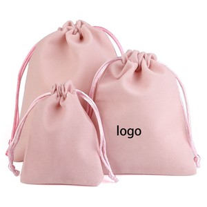 Pink Polyester/Cotton Muslin Bags Water Resistant Eco-Friendly Durable Washable Adjustable <b>Drawstring</b> Logo Print Promotional - Product Image 1