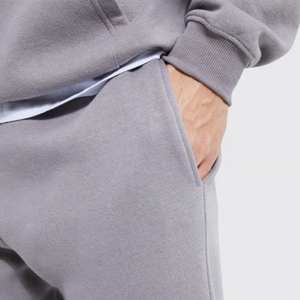 Men's Gray Hoodie And Sweatpants <b>Set</b> Solid Color Cotton French Terry Casual Autumn Wear Regular Fit Tracksuit - Product Image 2